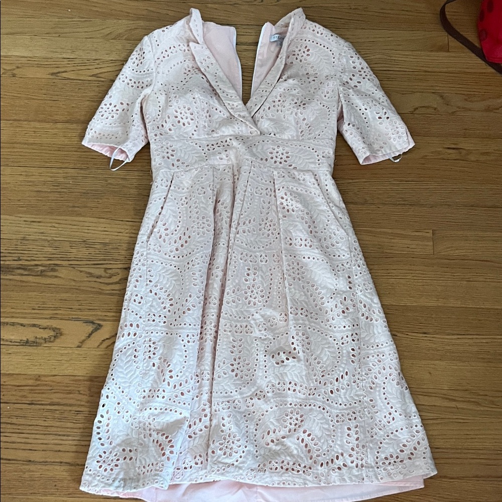 Kay Unger Light Pink Eyelet Midi Dress